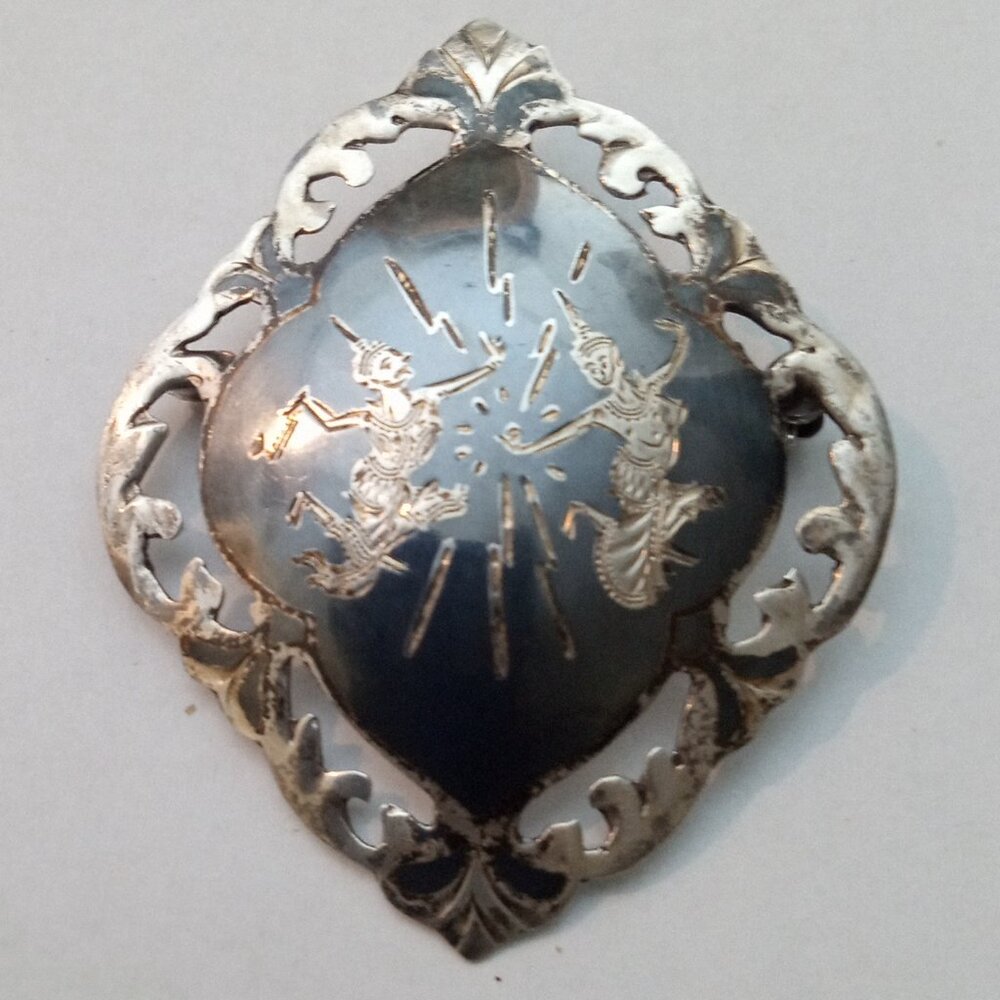 Vintage Siam God and Goddess Sterling Sliver 925 Signed  Siam Brooch 925